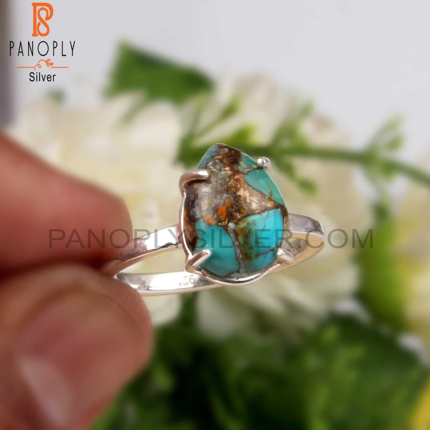 Pear Shape Mojave Bumblebee Turquoise 925 Party Wear Ring
