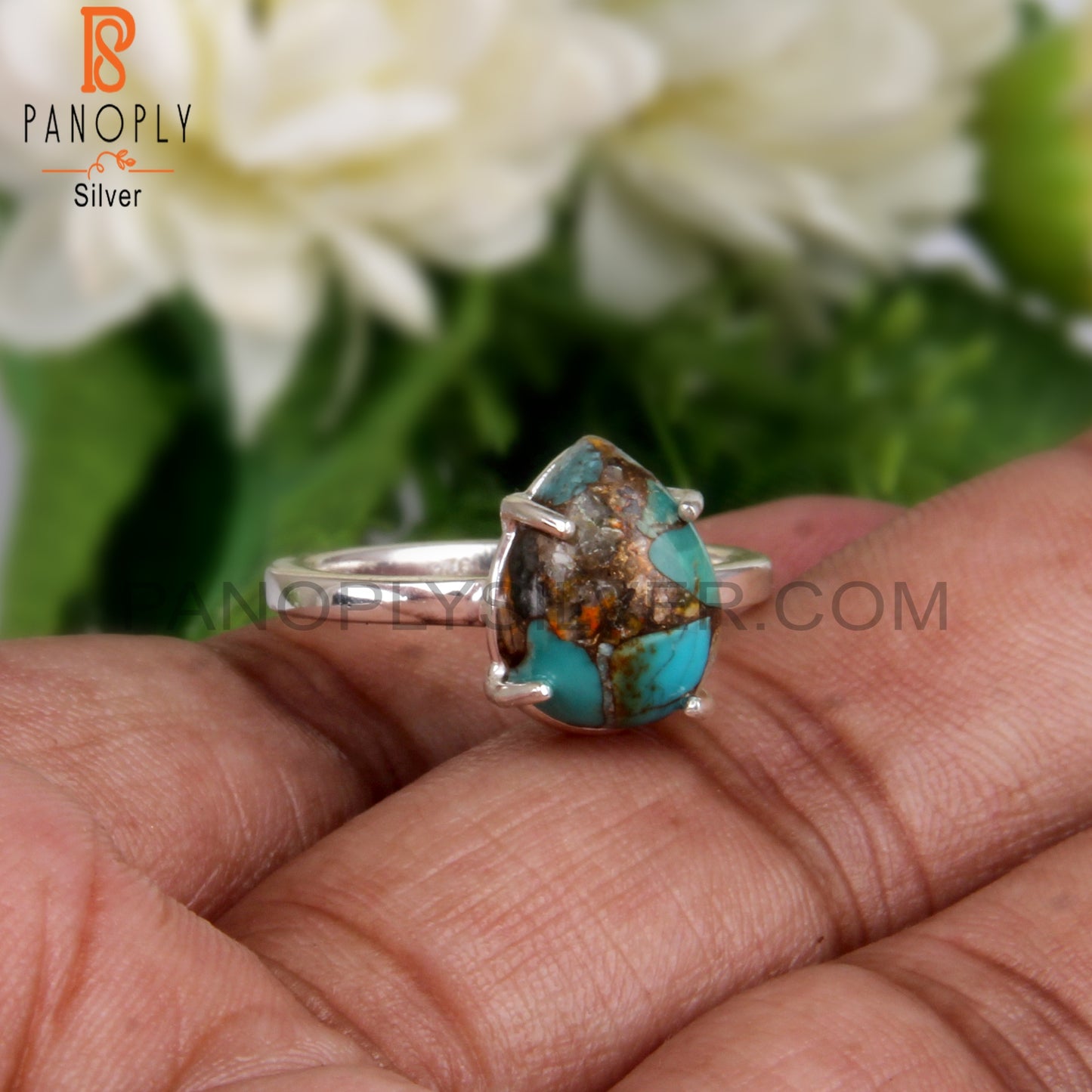 Pear Shape Mojave Bumblebee Turquoise 925 Party Wear Ring