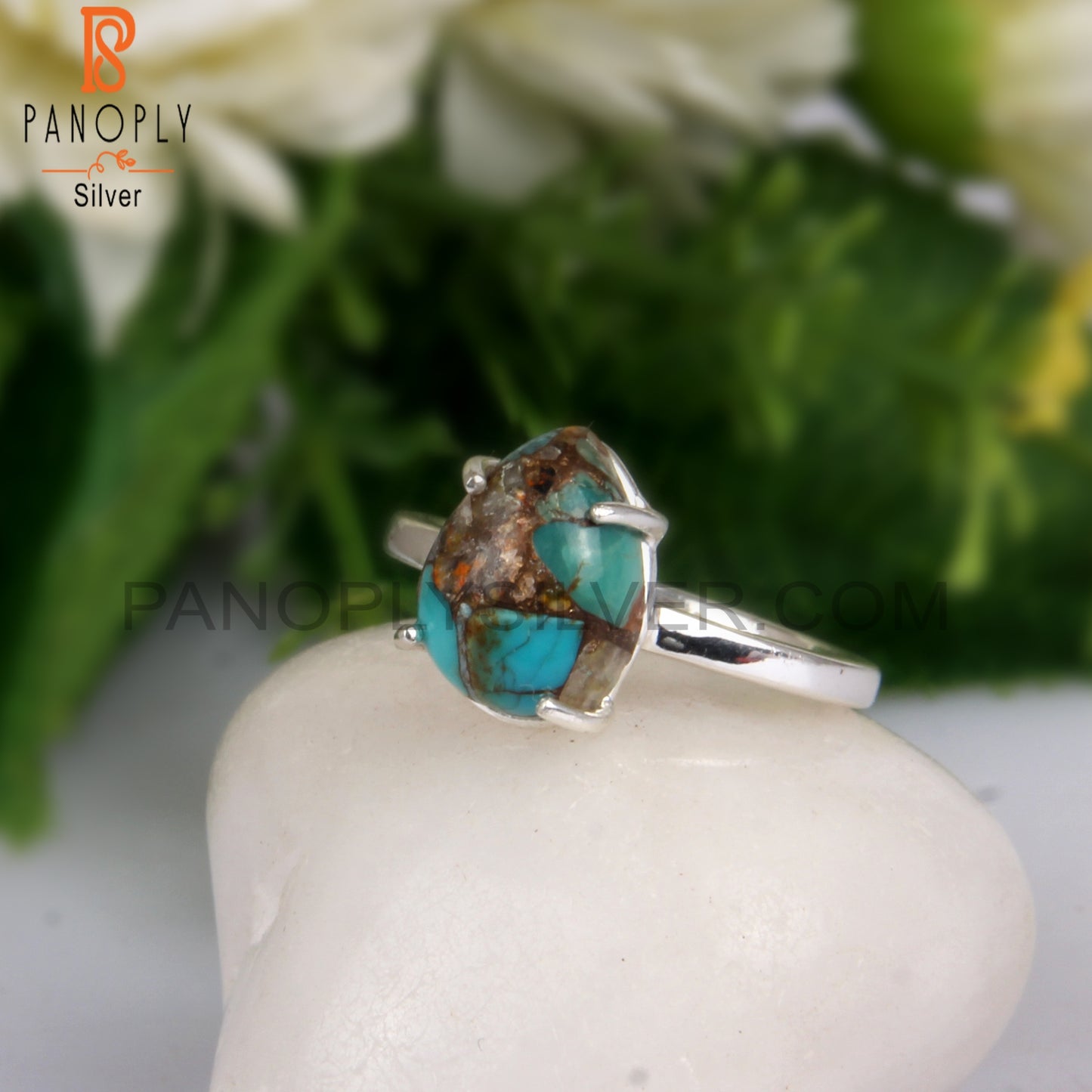 Pear Shape Mojave Bumblebee Turquoise 925 Party Wear Ring