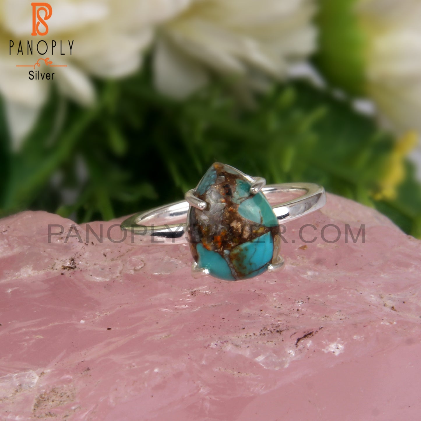 Pear Shape Mojave Bumblebee Turquoise 925 Party Wear Ring