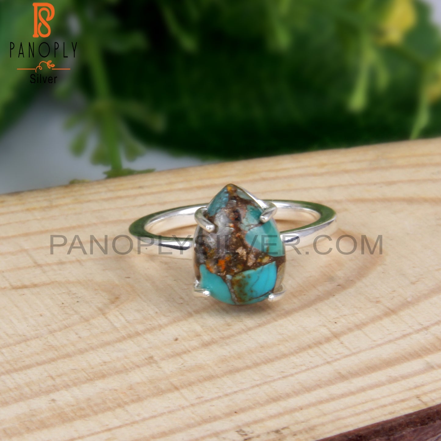 Pear Shape Mojave Bumblebee Turquoise 925 Party Wear Ring