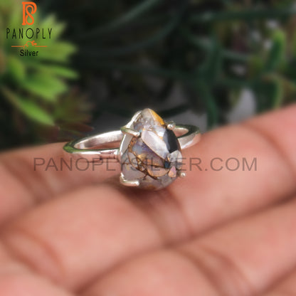 Mojave Copper Ethiopian Opal Pear 925 Silver Ring For Mom