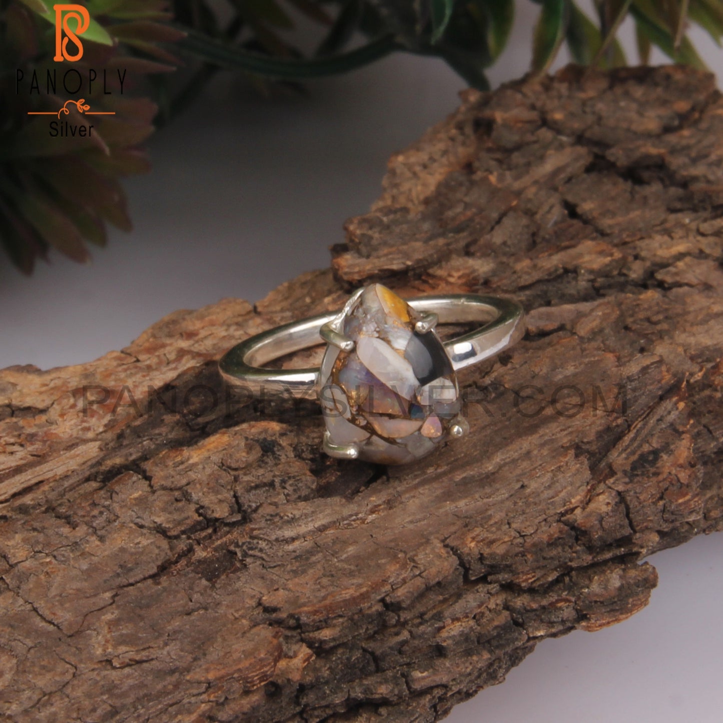 Mojave Copper Ethiopian Opal Pear 925 Silver Ring For Mom