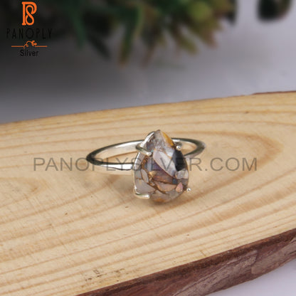 Mojave Copper Ethiopian Opal Pear 925 Silver Ring For Mom