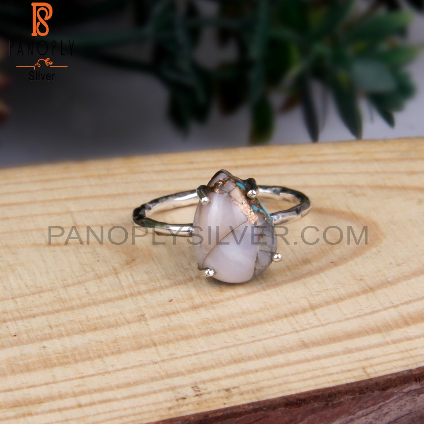 Pink Opal Mojave Copper Turquoise Oval Silver Ring