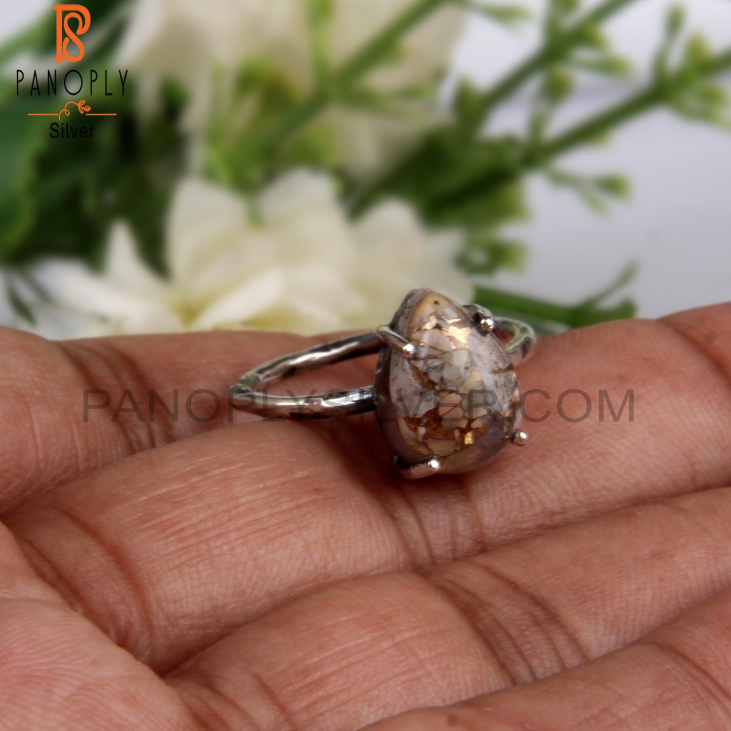 Mojave Copper Ethiopian Opal Pear Party Wear 925 Silver Ring