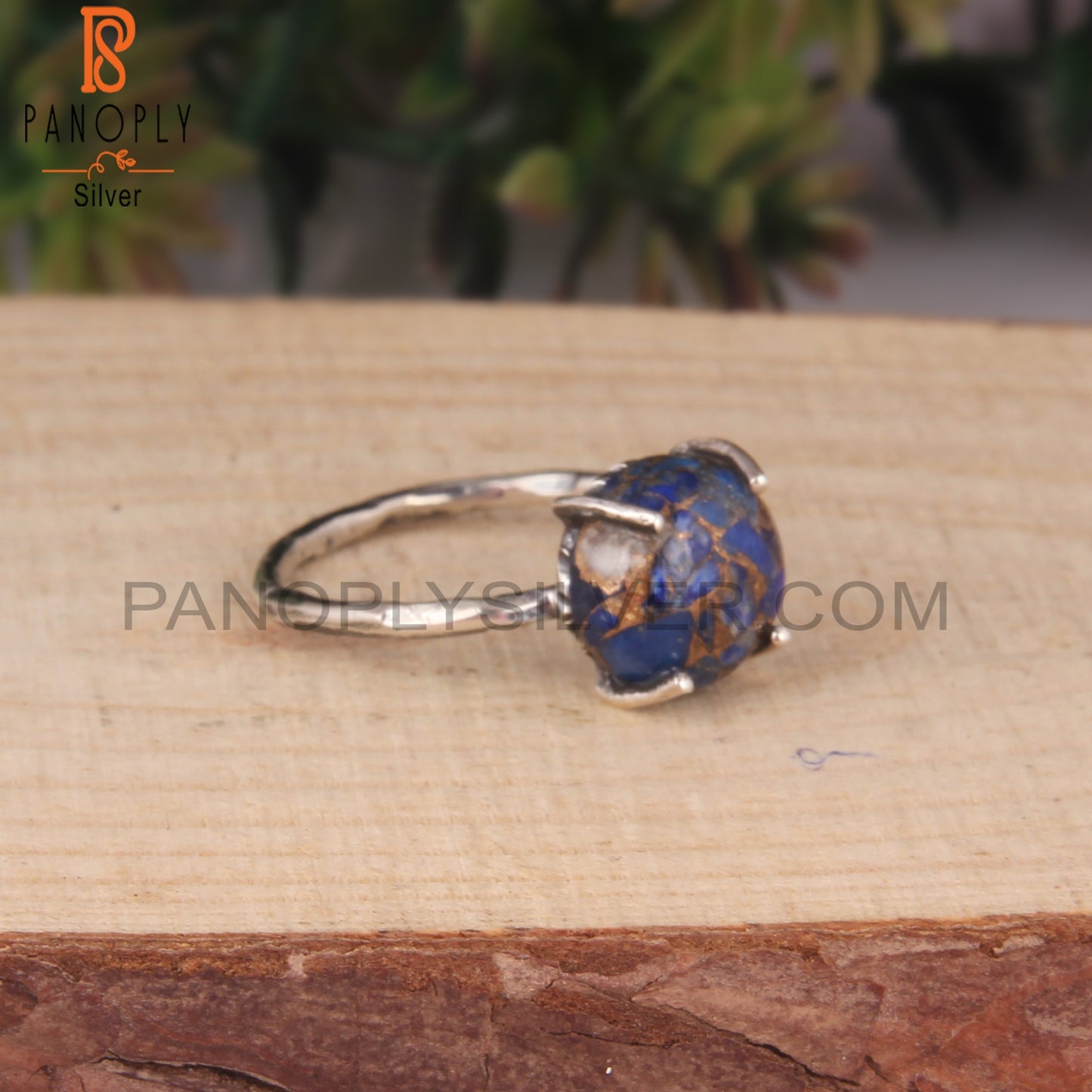 Mojave Copper Lapis Casual Round 925 Sterling Silver Ring