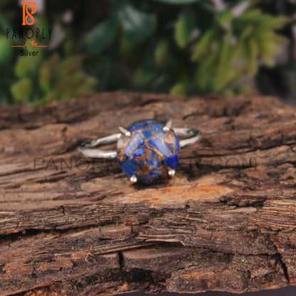 Mojave Copper Lapis Casual Round 925 Sterling Silver Ring