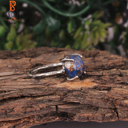 Mojave Copper Lapis Casual Round 925 Sterling Silver Ring