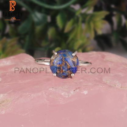 Mojave Copper Lapis Casual Round 925 Sterling Silver Ring