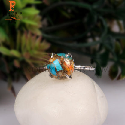 Mojave Copper Bumblebee Turquoise 925 Silver Engagement Ring