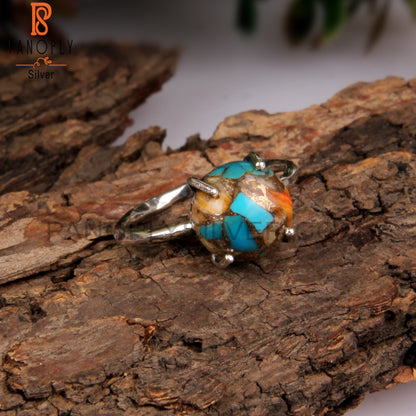 Mojave Copper Bumblebee Turquoise 925 Silver Engagement Ring