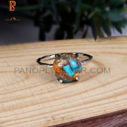 Mojave Copper Bumblebee Turquoise 925 Silver Engagement Ring