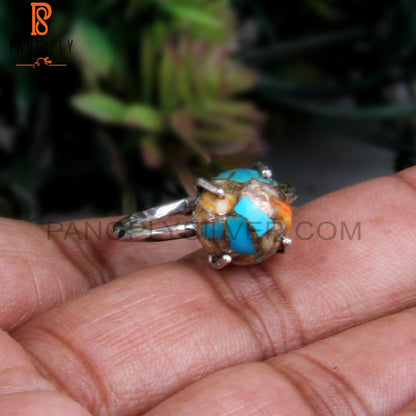 Mojave Copper Bumblebee Turquoise 925 Silver Engagement Ring