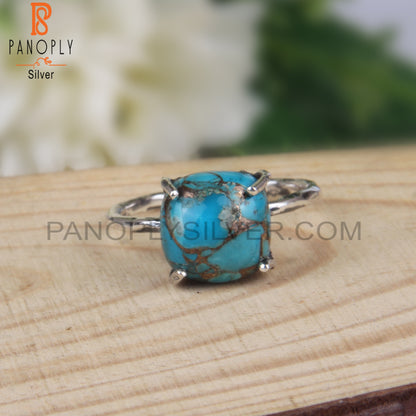 Cushion Shape Mojave Copper Turquoise Silver Stylish Ring