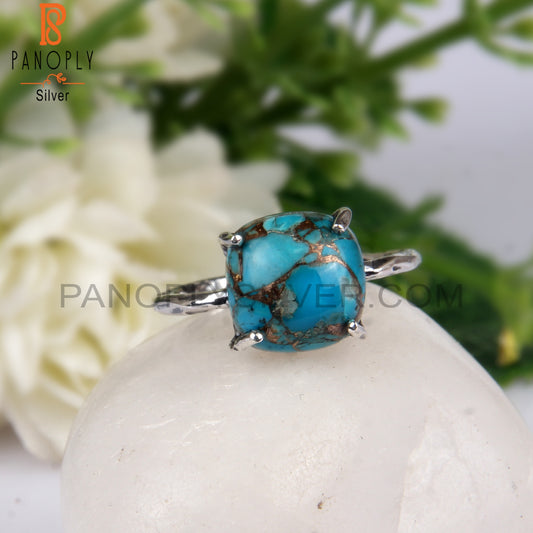 Cushion Shape Mojave Copper Turquoise Silver Stylish Ring