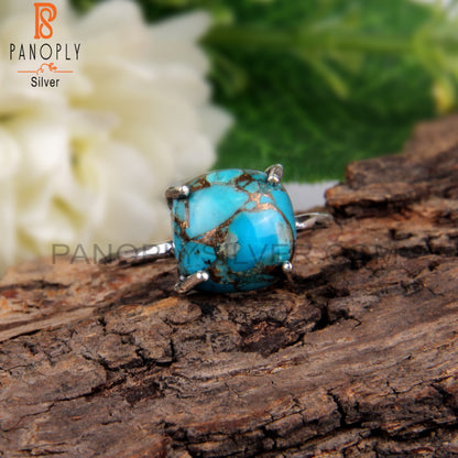 Cushion Shape Mojave Copper Turquoise Silver Stylish Ring