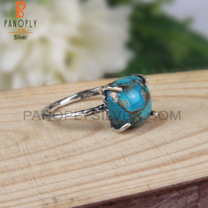 Cushion Shape Mojave Copper Turquoise Silver Stylish Ring
