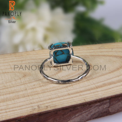 Cushion Shape Mojave Copper Turquoise Silver Stylish Ring