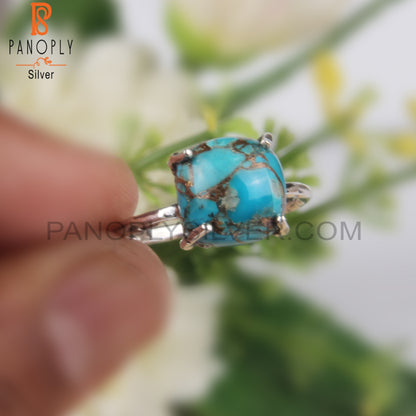 Cushion Shape Mojave Copper Turquoise Silver Stylish Ring