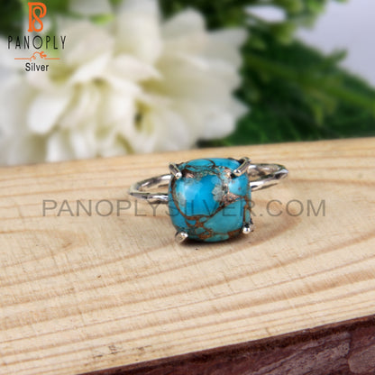 Cushion Shape Mojave Copper Turquoise Silver Stylish Ring