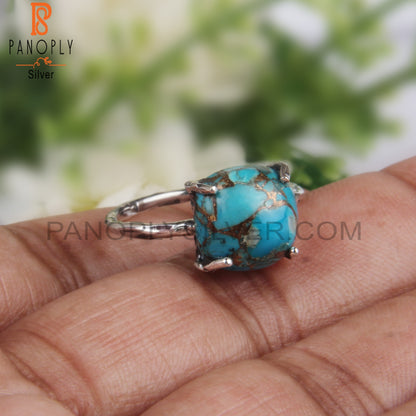 Cushion Shape Mojave Copper Turquoise Silver Stylish Ring