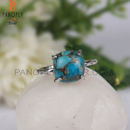 Cushion Shape Mojave Copper Turquoise Silver Stylish Ring