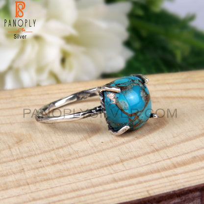 Cushion Shape Mojave Copper Turquoise Silver Stylish Ring