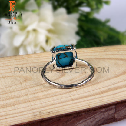 Cushion Shape Mojave Copper Turquoise Silver Stylish Ring