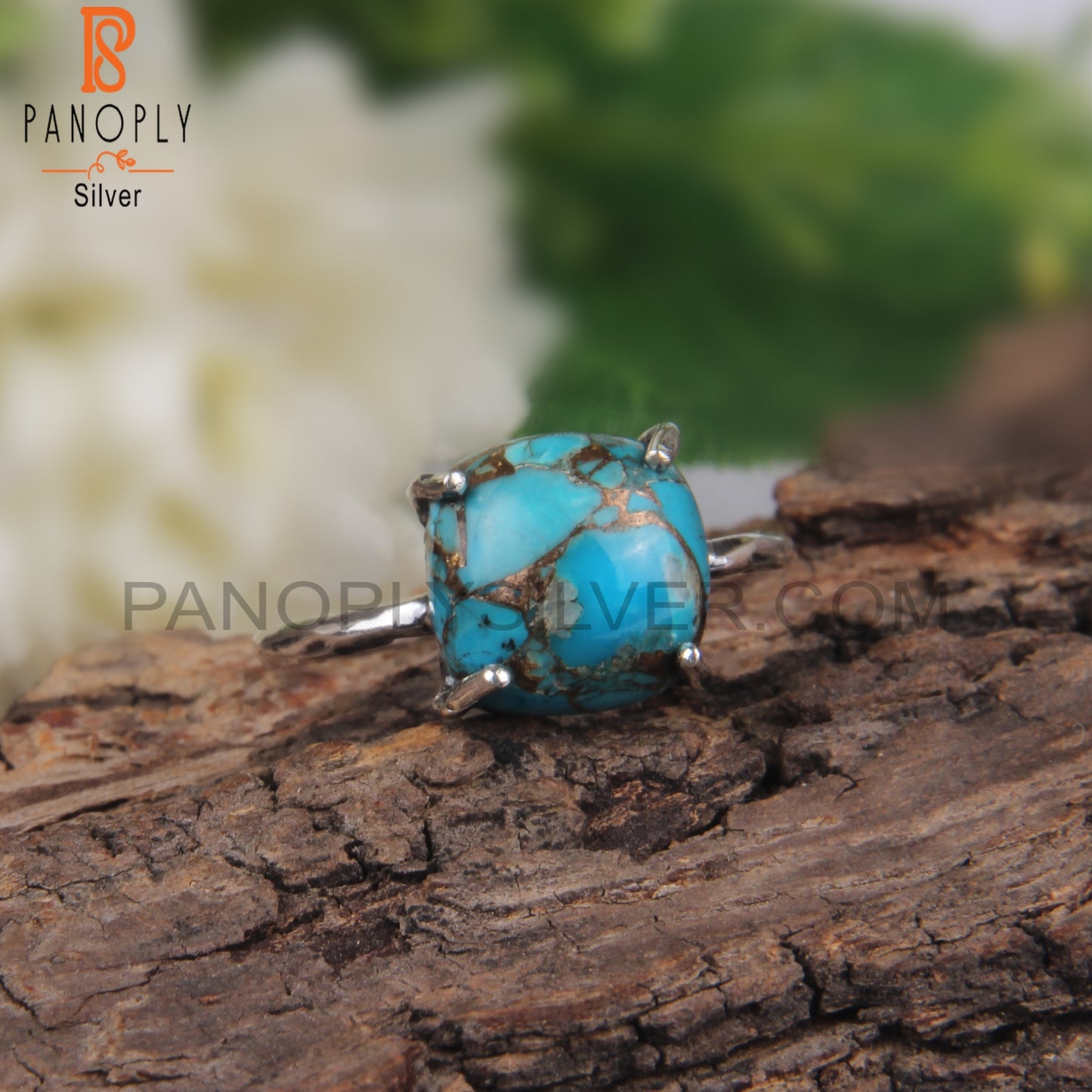 Cushion Shape Mojave Copper Turquoise Silver Stylish Ring