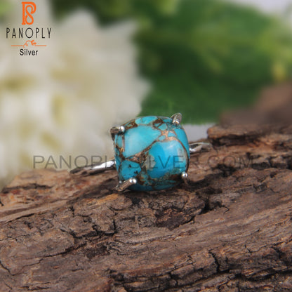 Cushion Shape Mojave Copper Turquoise Silver Stylish Ring