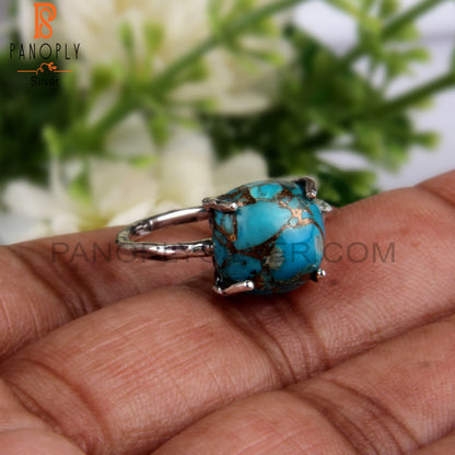 Cushion Shape Mojave Copper Turquoise Silver Stylish Ring