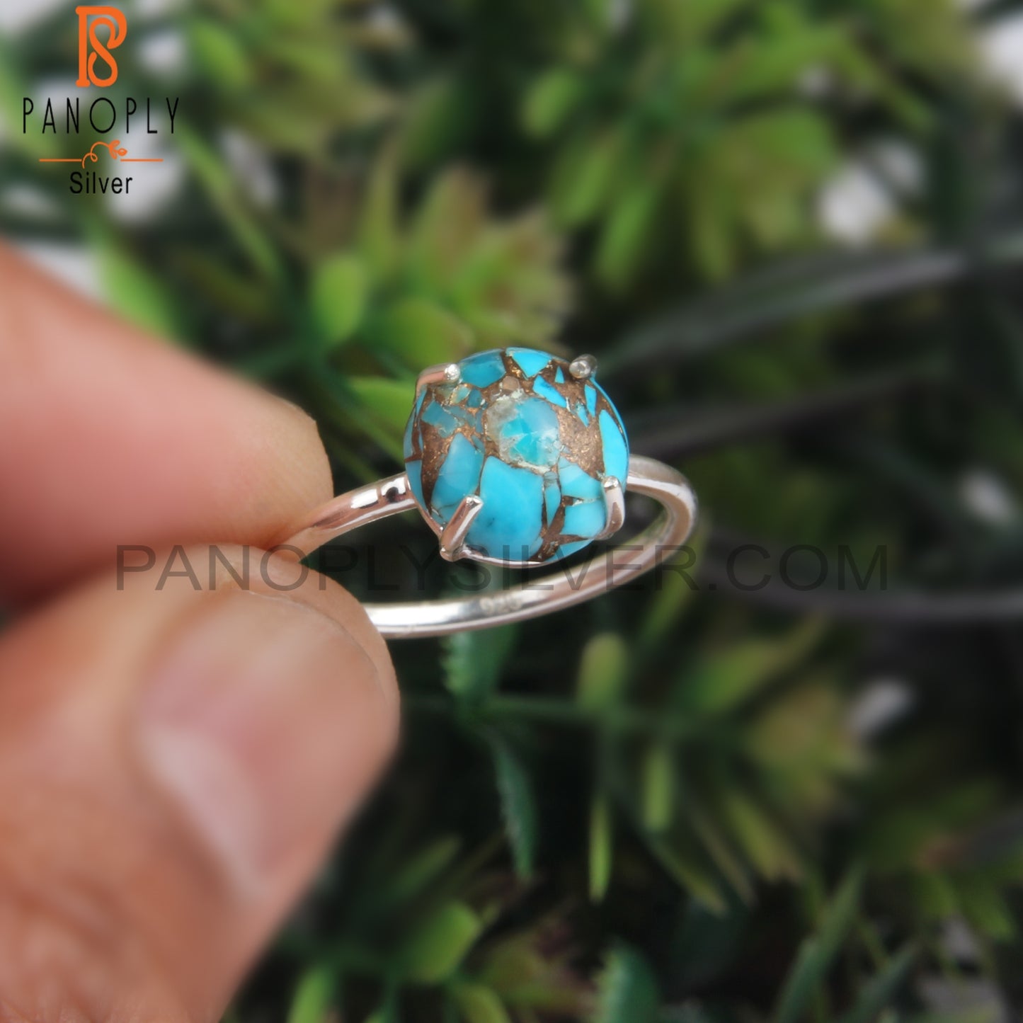 Mojave Copper Turquoise Round 925 Sterling Silver Ring