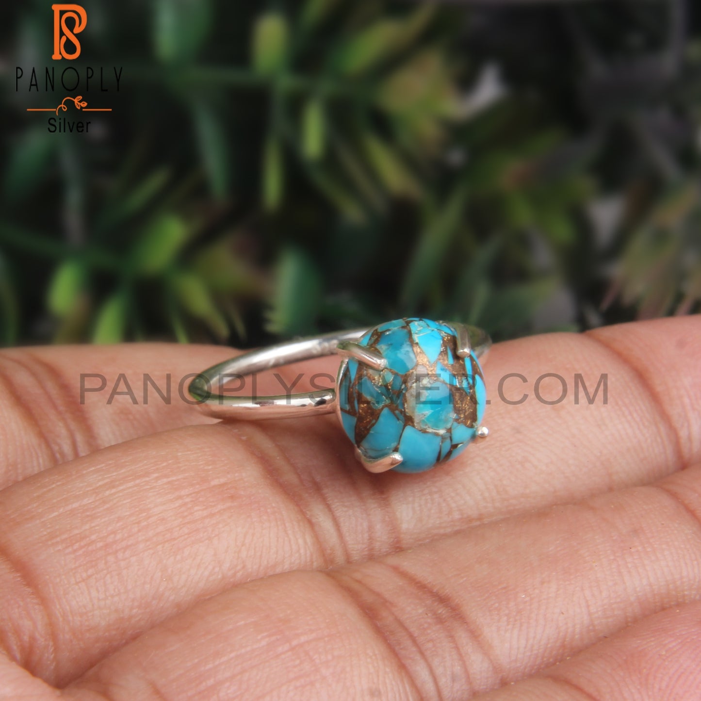 Mojave Copper Turquoise Round 925 Sterling Silver Ring