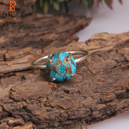 Mojave Copper Turquoise Round 925 Sterling Silver Ring
