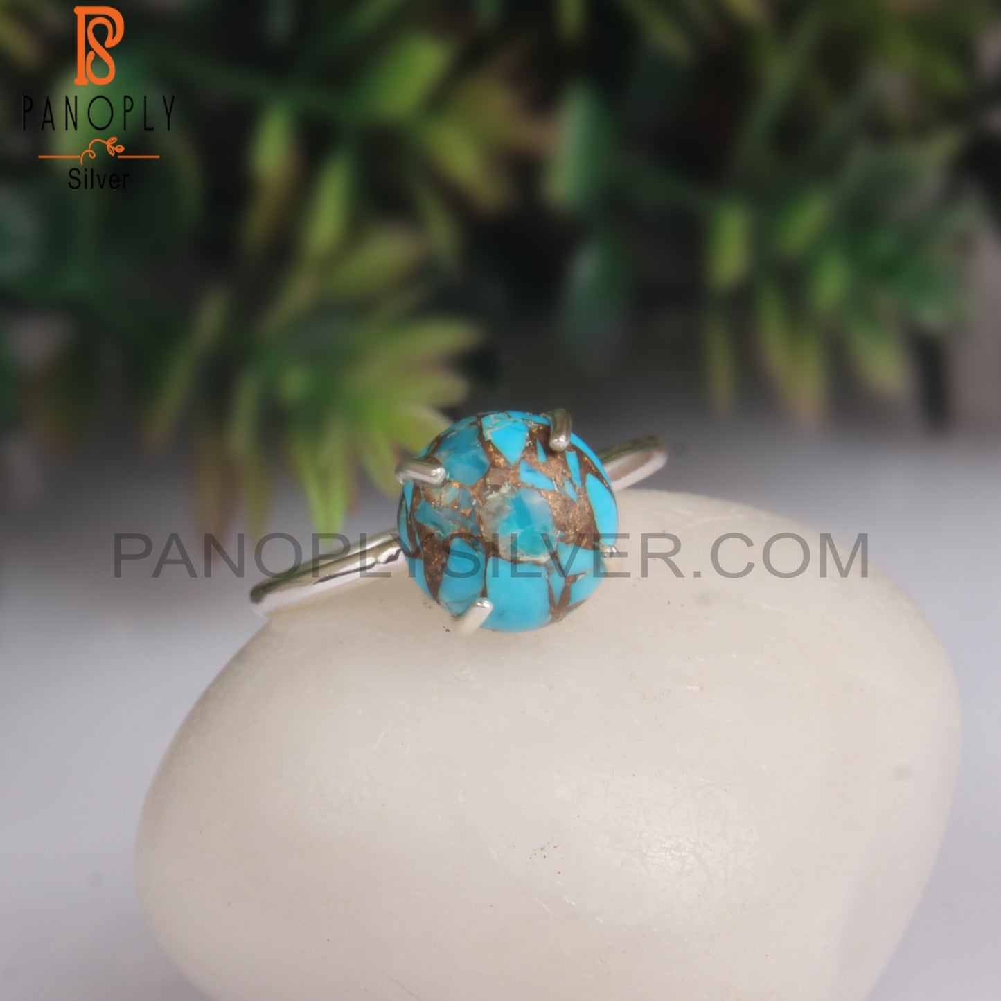 Mojave Copper Turquoise Round 925 Sterling Silver Ring