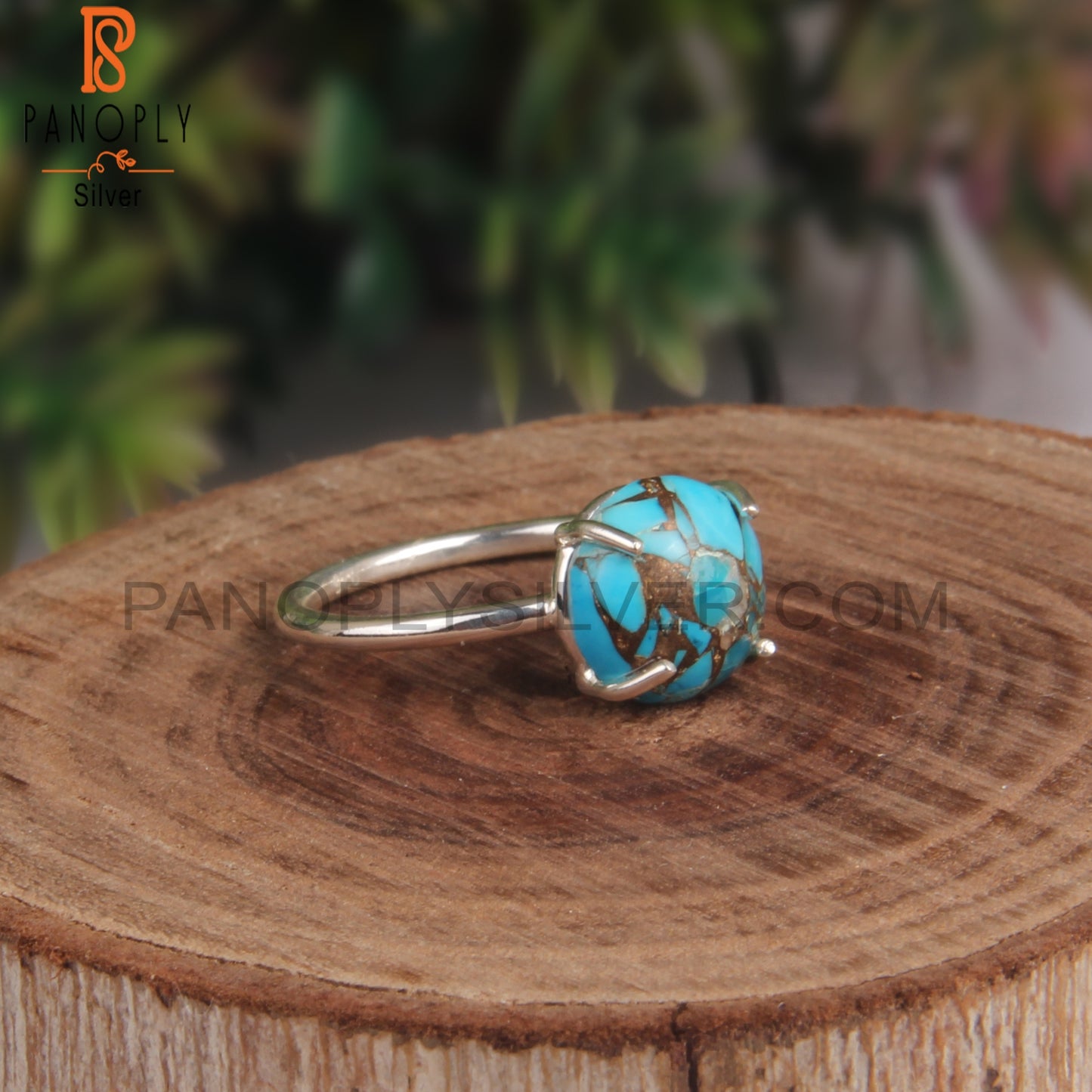 Mojave Copper Turquoise Round 925 Sterling Silver Ring