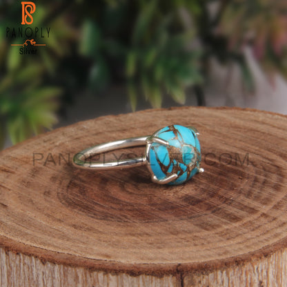 Mojave Copper Turquoise Round 925 Sterling Silver Ring