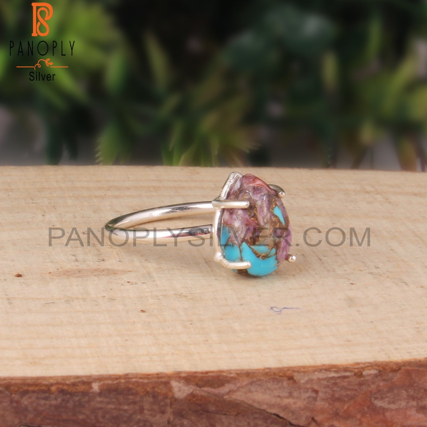 Pear Mojave Copper Purple Oyster Turquoise 925 Silver Ring