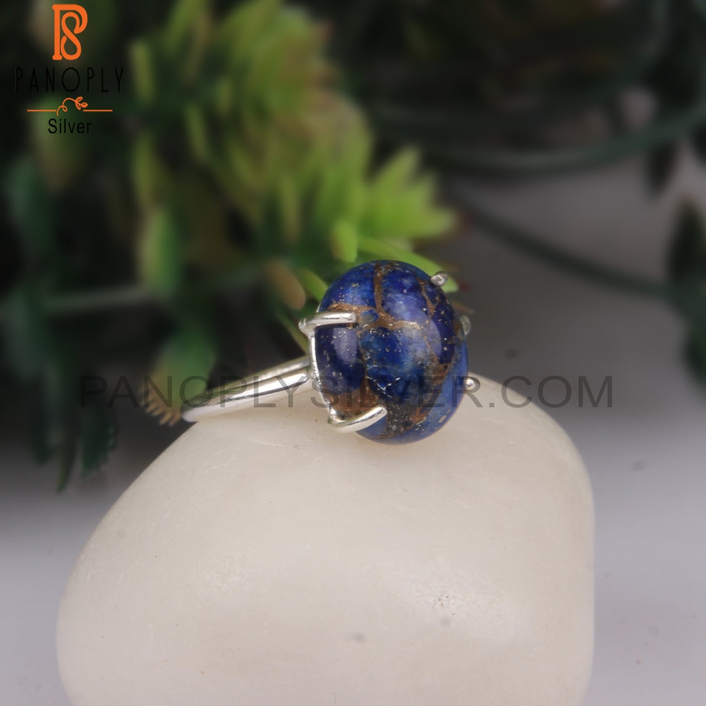 Natural Mojave Copper Lapis Oval Sterling Silver Pretty Ring