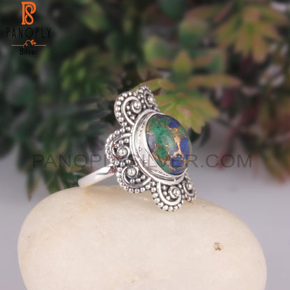 Mojave Copper Azurite Malachite Oval Shape 925 Silver Ring