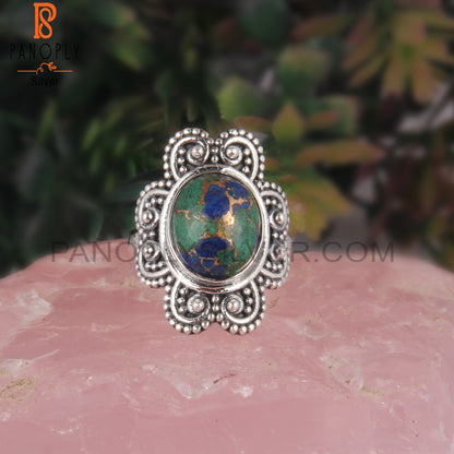 Mojave Copper Azurite Malachite Oval Shape 925 Silver Ring