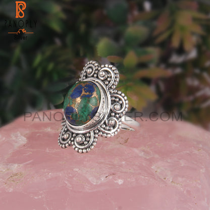 Mojave Copper Azurite Malachite Oval Shape 925 Silver Ring