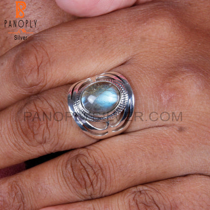 Doublet Labradorite Crystal Oval 925 Sterling Silver Rings