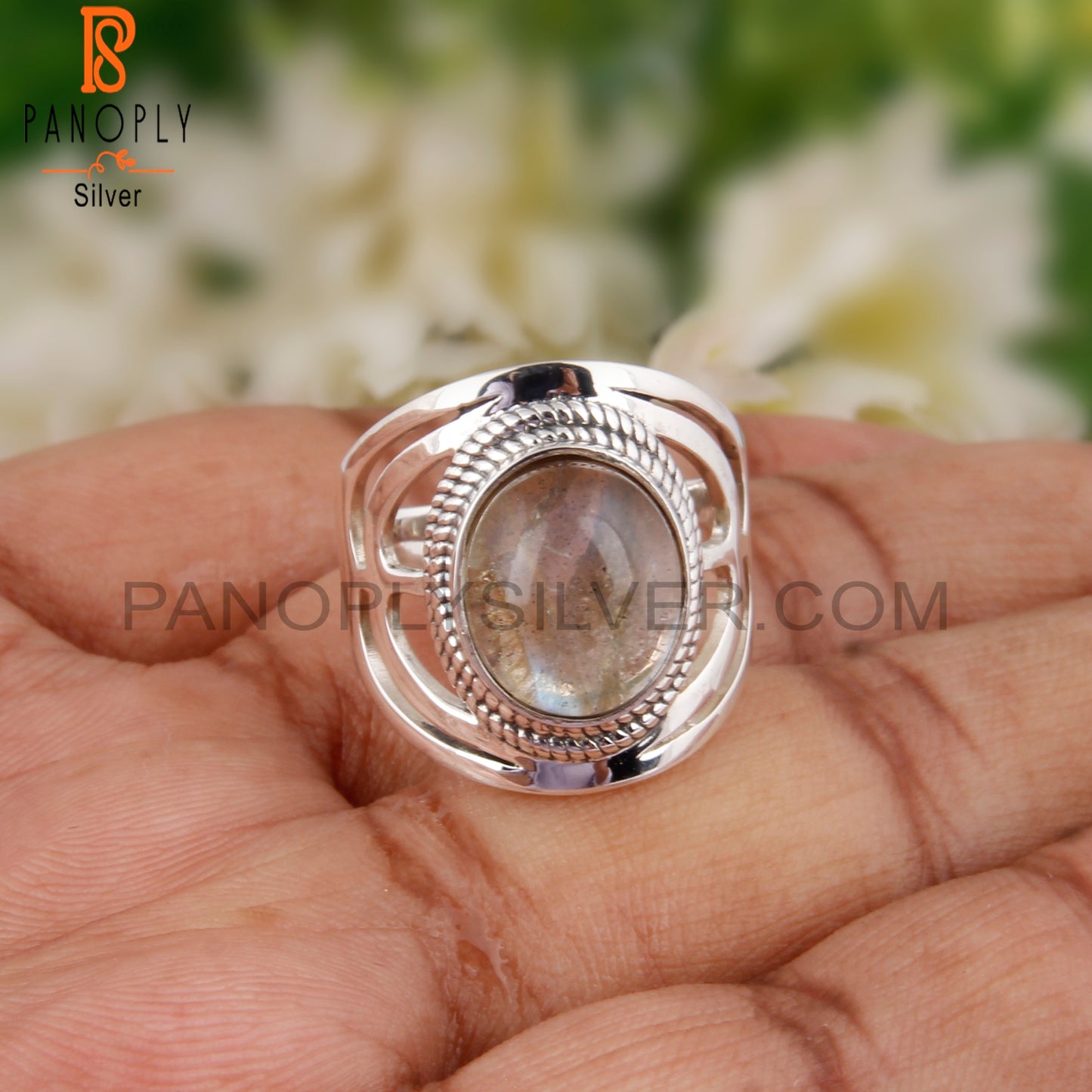 Doublet Labradorite Crystal Oval 925 Sterling Silver Rings
