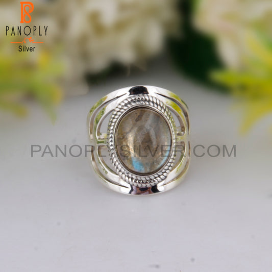 Doublet Labradorite Crystal Oval 925 Sterling Silver Rings