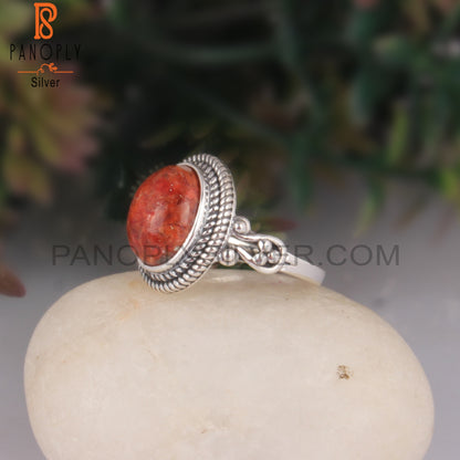 Sponge Coral Oval Daily Wear 925 Sterling Silver Ring