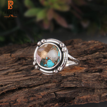 Mojave Bumblebee Turquoise Stone Round Silver Ring