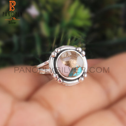 Mojave Bumblebee Turquoise Stone Round Silver Ring