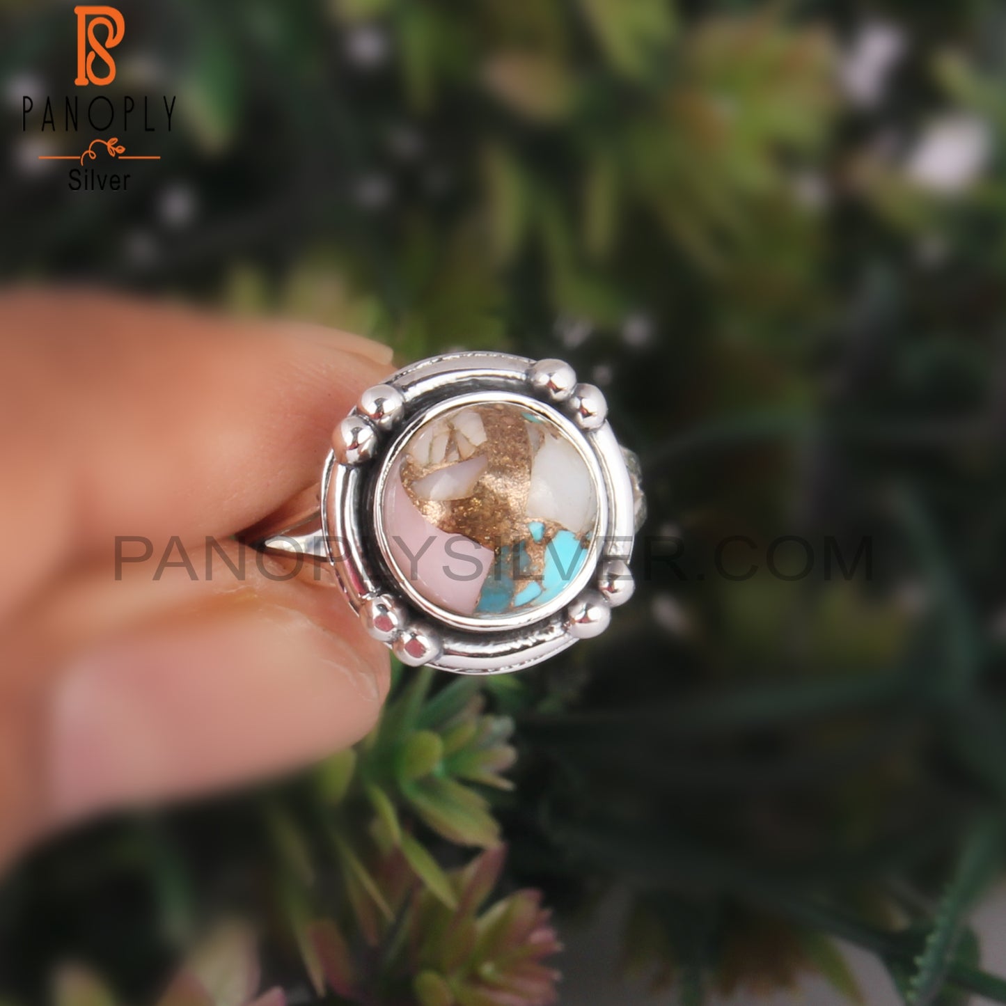 Mojave Bumblebee Turquoise Stone Round Silver Ring